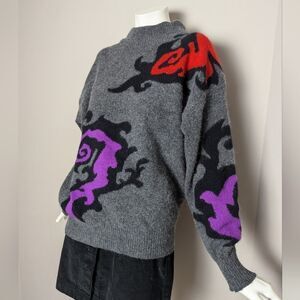 Women's Vintage Lambswool Angora Sweater Funky 90s abstract colorful Small